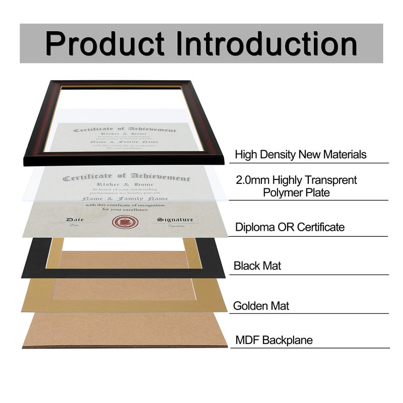 ELSKER&HOME Double Diploma Frames 14x20 for Two 8.5x11 Diplomas, Certificates,Degrees, Documents, Cherry Color Golden Rim for Dual Diploma/Certificate/Document Frame for Two 8.5x11 Inch with Mat - Image 5